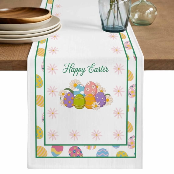 Spring Easter Table Runner 120 Inches, Watercolor Colorful Eggs Floral Botanical Bed Runner Dresser Scarves Tabletop for Indoor Outdoor Parties/Ceremony/Banquet, 13"x 120"