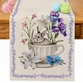 thumbnail image 1 of Spring Easter Table Runner 70 Inches Long for Kitchen Dining, Retro Rabbit Cup Botanical Purple Leaves Dresser Scarf Farmhouse, Dining Table Decorations for Wedding/Parties, 13 x 70 In, 1 of 8