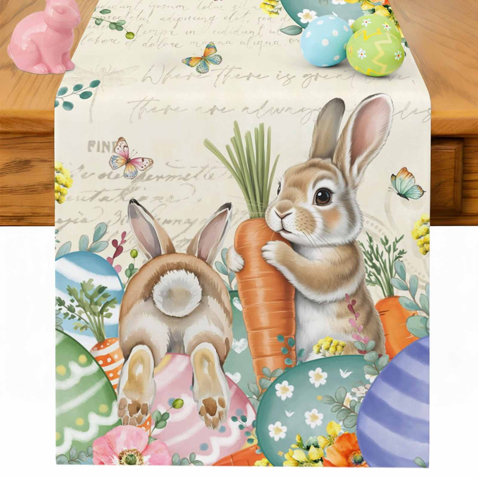 Spring Easter Table Runner 72 Inches Long for Kitchen Dining, Rabbits ...