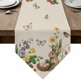 thumbnail image 1 of Spring Easter Table Runner Linen Burlap Table Runner 90 Inches Long Country Bunny Chick Floral Butterflies Burlap Dresser Scarves for Kitchen Island Coffee Dining Party Wedding Holiday Decor 13"x90", 1 of 8