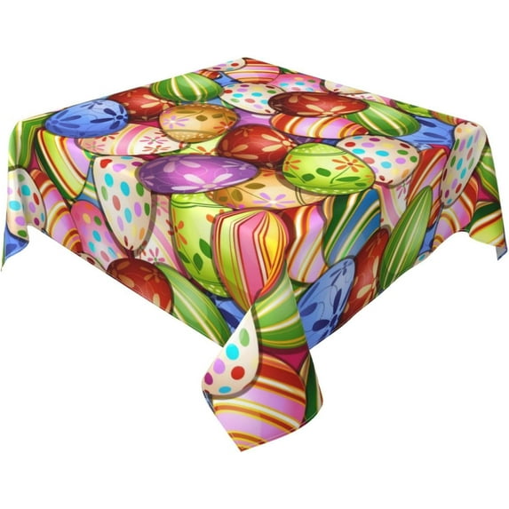 Spring Easter Tablecloth 54X54 Inch Square Bunny Eggs Tablecloth Spring Colorful Rabbit Eggs Table Cloth Dust-Proof Wrinkle Resistant Rustic Tablecloth for Home Dining Room Party