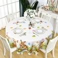 thumbnail image 1 of Spring Easter Tablecloth, Easter Eggs Bunny Floral Table Cloth Waterproof, Spring Easter Rabbit Flowers Kitchen Table Decor for Dining Holiday Party 60x60 Inch Round, 1 of 6