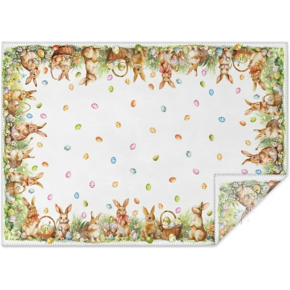 Spring Easter Tablecloth, Easter Eggs Bunny Floral Table Cloth Waterproof, Spring Easter Rabbit Flowers Kitchen Table Decor for Dining Holiday Party 60x120 Inch Rectangle