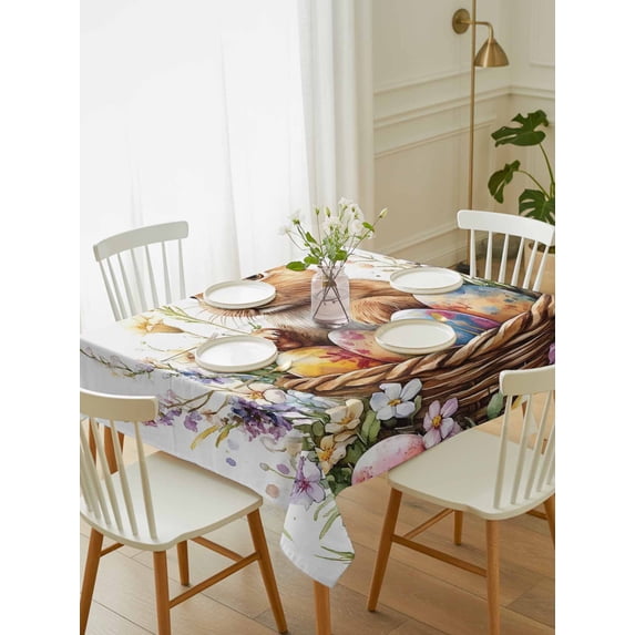 Spring Easter Tablecloth Rectangle Table Cloth 60x84, Waterproof Tablecloth Outdoor Table Cloth, Colorful Eggs Bunny Botanical Floral Washable Table Cover for Kitchen Dinning Party
