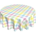 thumbnail image 1 of Spring Easter Tablecloth Round 60 Inch,Blue Pink Yellow Plaid Table Cloth Waterproof Washable Polyester Multicolor Check Table Cover for Kitchen Dining Table Picnic Easter Party Decoration, 1 of 6