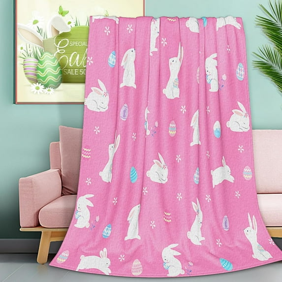 Spring Easter Throw Blanket, Spring Bunny and Flower Eggs, Soft and Comfortable Easter Bunny Flannel Blanket, 50 * 60 Inch Bunny Blanket for Girls Boys Teens Adults (Spring Bunny Egg)
