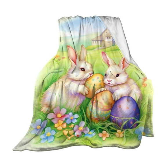 Spring Easter Throw Blankets,Lightweight Flannel Throw Blankets,Easter Bunny Throw Blankets,Kids Rabbit Blanket,Easter Rabbit Eggsthrow Blanket for Boys Girls,Bunny Fleece Blanket Sherpa Blanket
