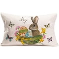 thumbnail image 1 of Spring Easter Throw Pillow Covers Rabbit Easter Eggs Nest Decorative Pillow Cover 12x20 Inch Animal Rabbit Lumbar Farmhouse Pillow Case Cotton Linen&nbsp;Rectangle Cushion Cover for Sofa (Rabbit), 1 of 6