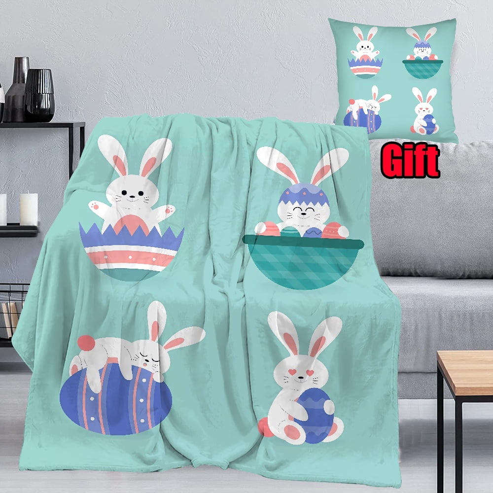 Spring Easter Throws Blanket With Pillow Cover Bed Sofa Living Room Super Soft Flannel Fleece