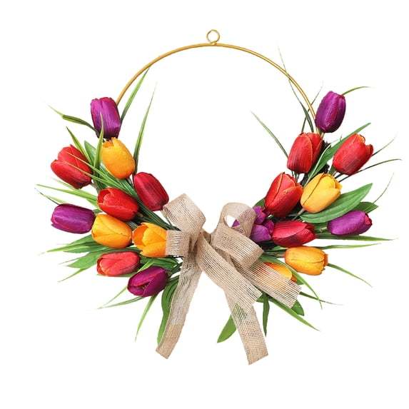Spring Easter Wreath, 15.74inch Easter Tulip Garland Wreath, Tulip Wreath for Front Door, Artificial Flower Wreat,Tulip Floral Wreath for Spring Outdoor Wedding Decor, Easter Party Supplies