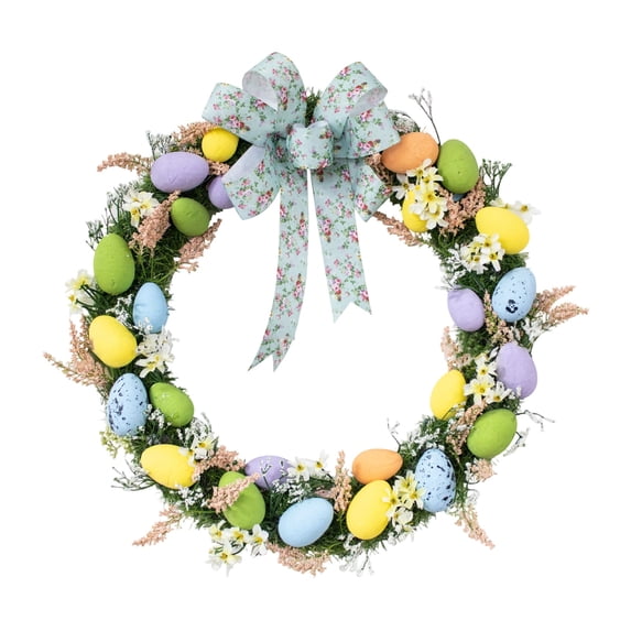 Spring Eggs Wreath Decor, 17.7 Inch Easter Vine Wreath with Artificial Leaves, Multicolor Rustic Home Decoration for Front Door, Wall, Porch, Indoor & Outdoor Summer Spring Easter Decor
