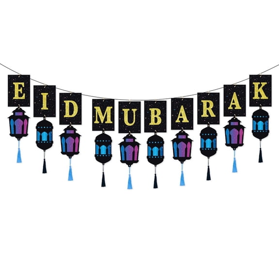 Spring Eid Mubarak Banner Eid Bunting Eid Mubarak Hanging Decorations for Home Wall