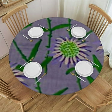 Spring Elastic Round Tablecloth Purple Fitted Tablecloths for Round Table