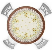 Spring Elastic Round Tablecloth Yellow Daisy Wild Flower Farmhouse Style Fitted Tablecloths for Round Table Oil-Proof Waterproof Table Cloth (Fit for 36" - 44" Round Table)
