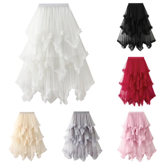 Spring Elastic Women Mesh Solid Skirt A Line Color Waist Long Skirt High Skirt Skirts One Size