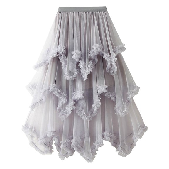 Spring Elastic Women Mesh Solid Skirt A Line Color Waist Long Skirt High Skirt Skirt Girls Christmas Skirt Belly Fringe Skirt Midi Skirt Petite Skirts for Women Christmas Skirt Cheer Skirt Alt Skirts