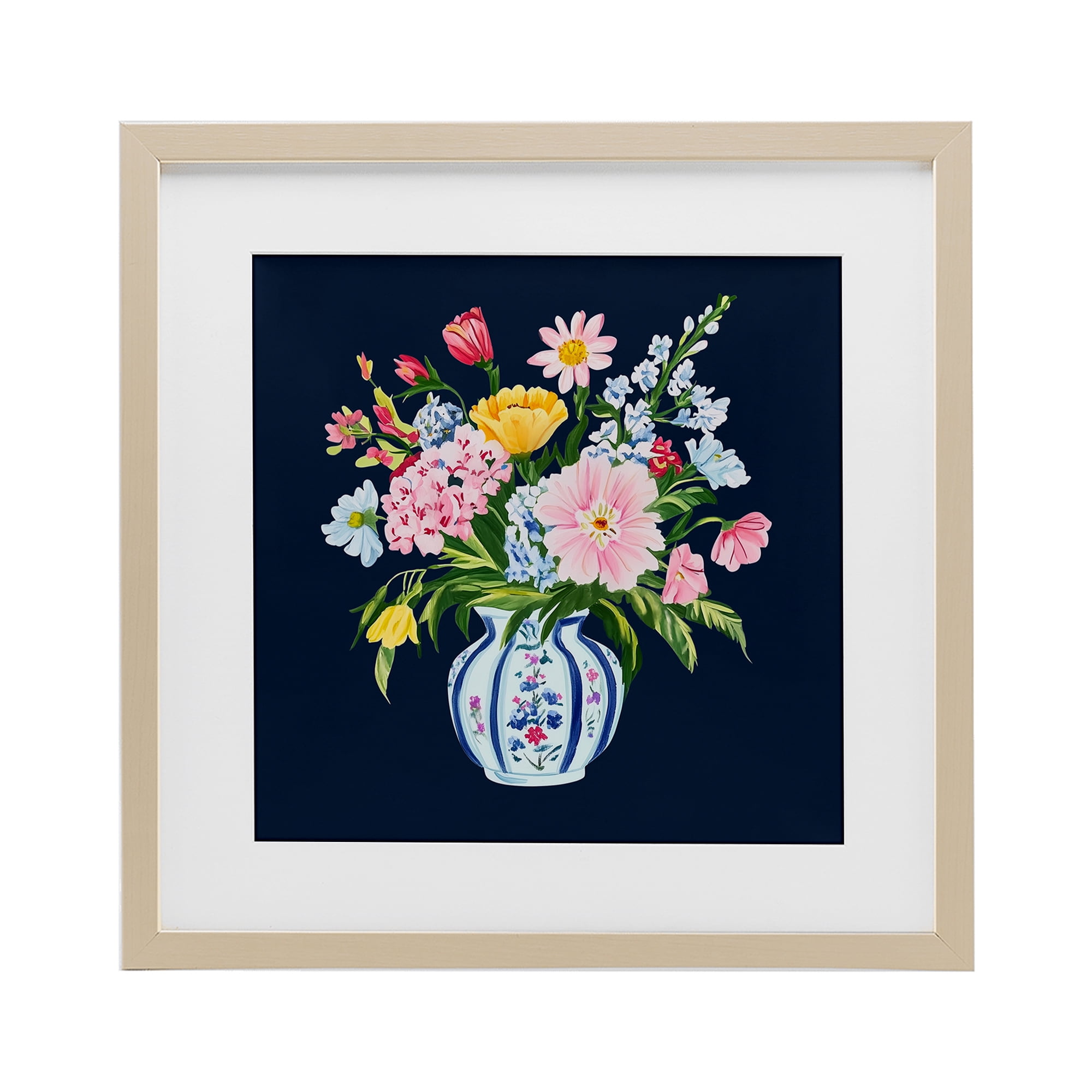 Spring Elegance Chinoiserie Vase Birch Framed Print Under Glass, design by Yen