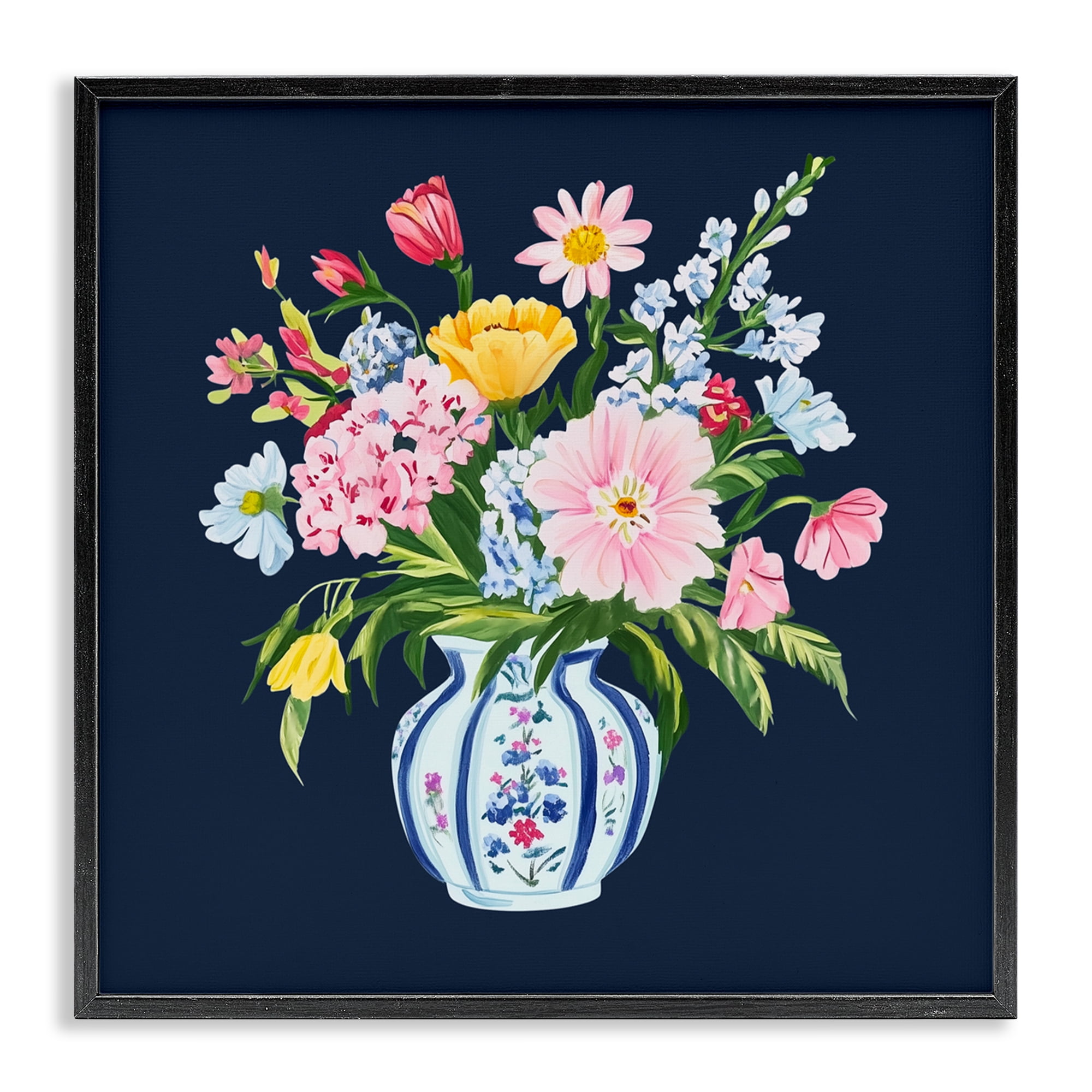 Spring Elegance Chinoiserie Vase Black Framed Giclee Art, design by Yen