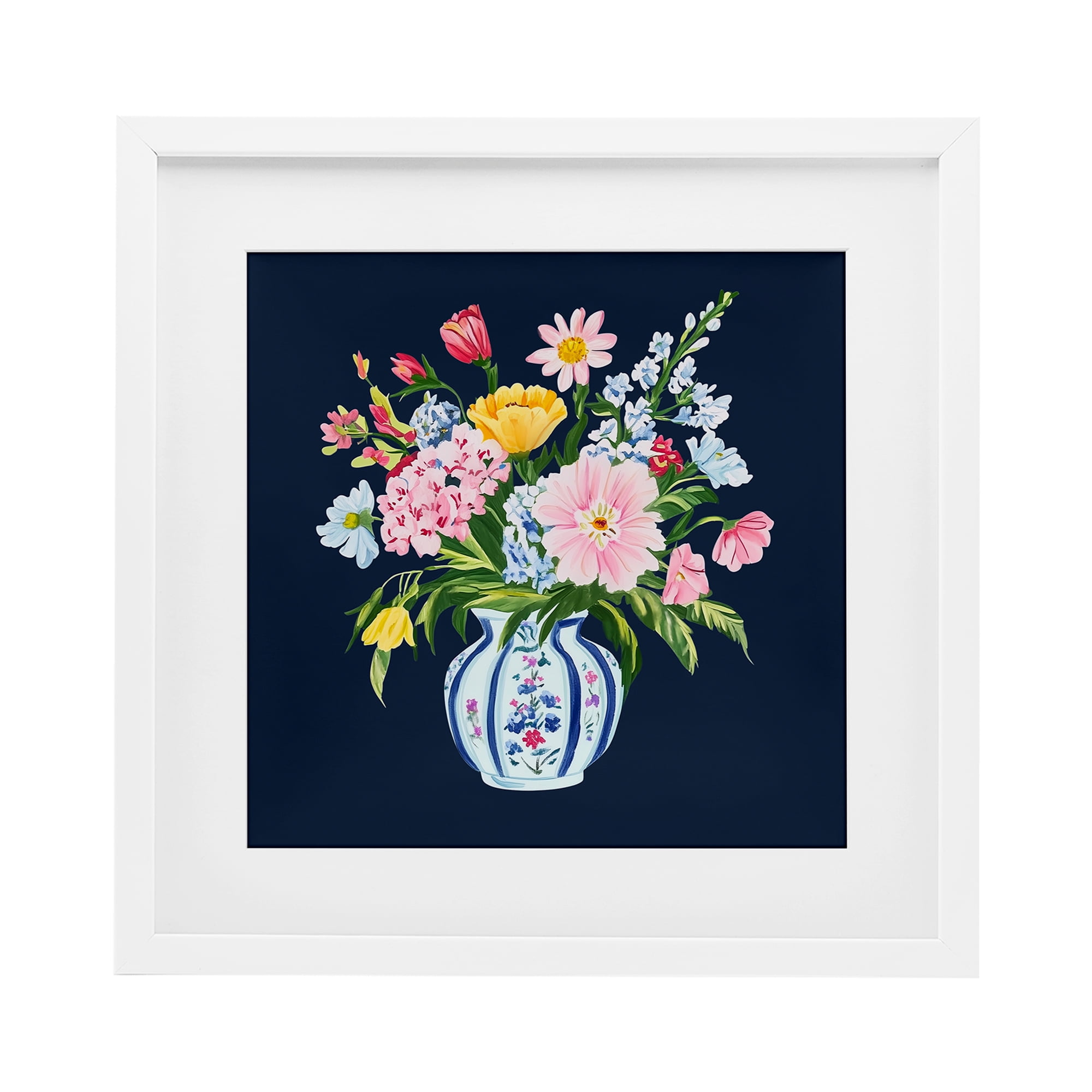 Spring Elegance Chinoiserie Vase White Framed Print Under Glass, design by Yen