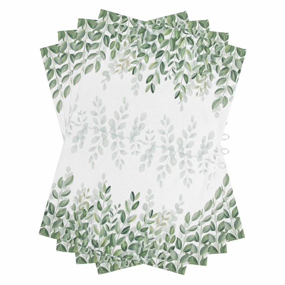Spring Emerald Green Eucalyptus Kitchen Towels Set of 4, Water Absorbent Dish Towel, Botanical Leaf Country Decorative Hand Towels - Quick Drying Cloth for Cooking Baking, 18x28 Inch