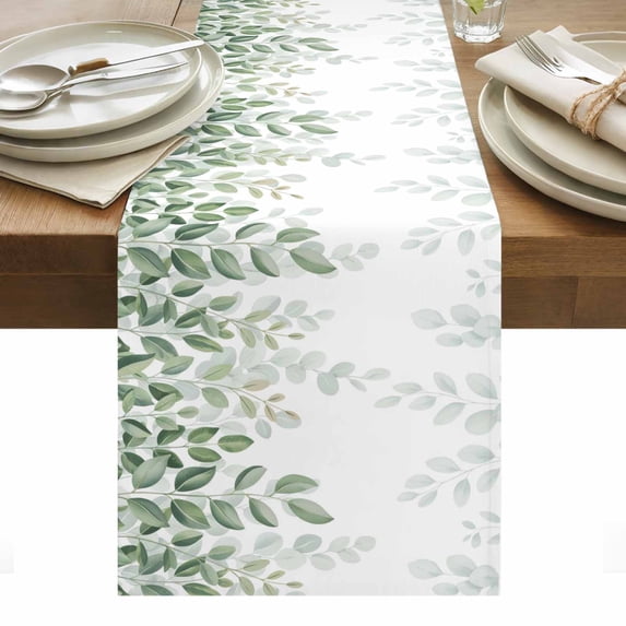Spring Emerald Green Eucalyptus Table Runner - 36 Inch Long, Kitchen Dining Table Runner Dresser Scarves, Botanical Leaf Country Farmhouse Decor for Coffee Tables Wedding Party Banquet