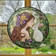 thumbnail image 1 of Spring Equinox Stained Glass Suncatcher, Goddess and Rabbit Window Hanging, Ostara Home Decoration, Spring Suncatcher, Spring Equinox Gift, 1 of 3