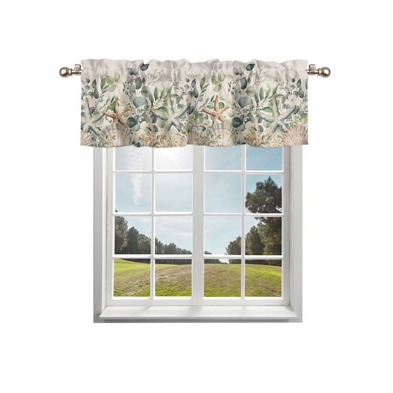 Spring Eucalyptus Coastal Curtain Valance for Windows/Living Room/Kitchen/Bathroom/Café, Short Rod Pocket Tier Curtain Window Treatment Panel Starfish Summer Shell Topper Curtain 42''x12''