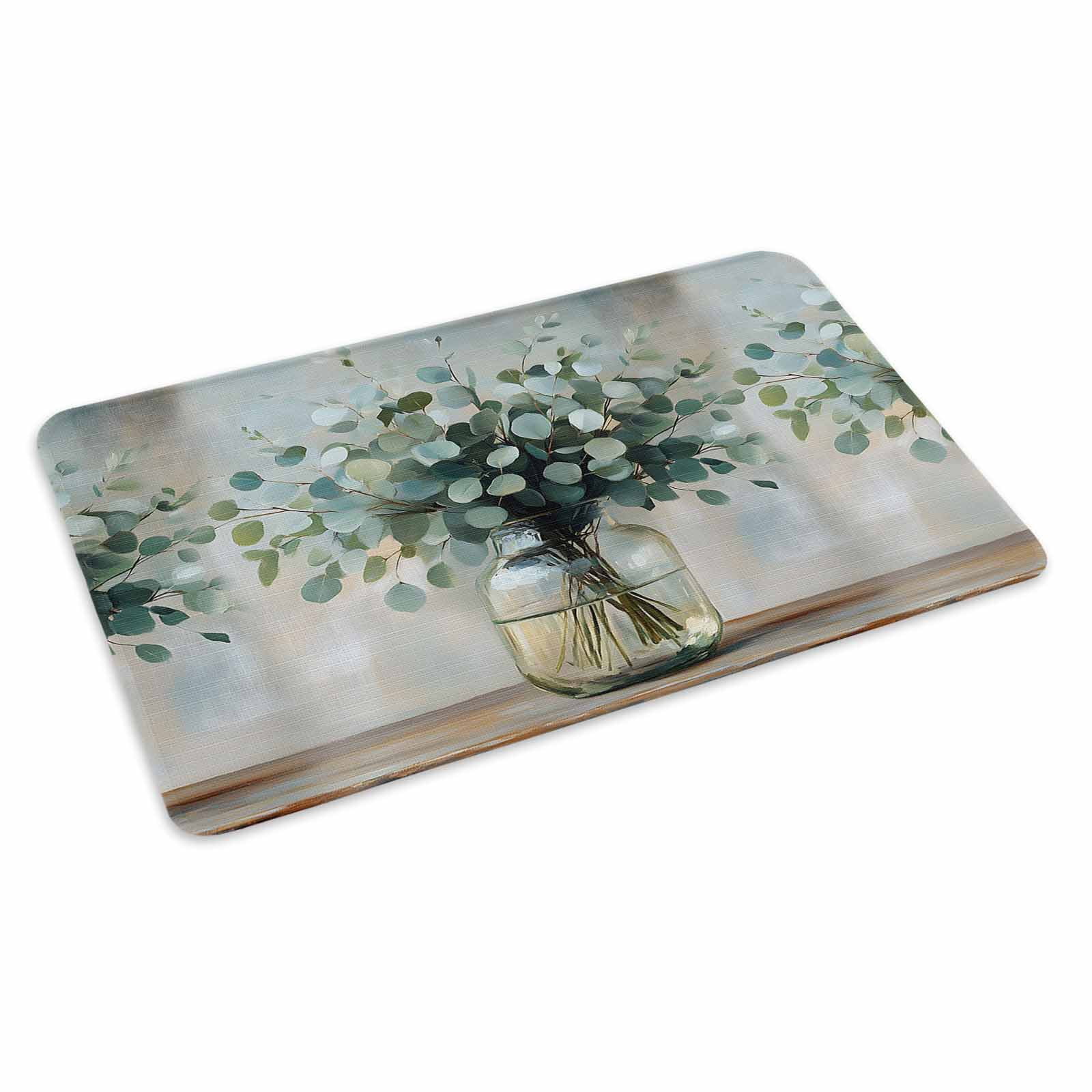 Spring Eucalyptus Doormat Outdoor Entrance 24"x36", Pastoral Botanical Leaf Retro Rustic Absorb Moisture Dirt Door Mats, Non-Slip Rubber Backing Floor Mats Indoor, Low-Profile Front Door Rugs