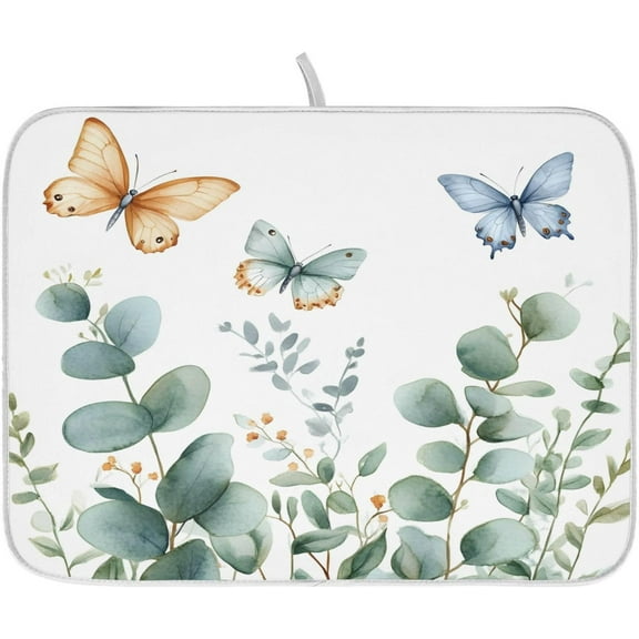 Spring Eucalyptus Green Leaf Dish Drying Mat for Kitchen Counter Absorbent Microfiber Small Drying Pad Dish mats for Kitchen Countertops 16 x 18 Inch