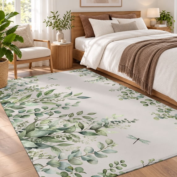 Create Leaf Spring Spring Eucalyptus Leaf Area Rug 4'x6', Non-Slip Washable Rectangle Area ...