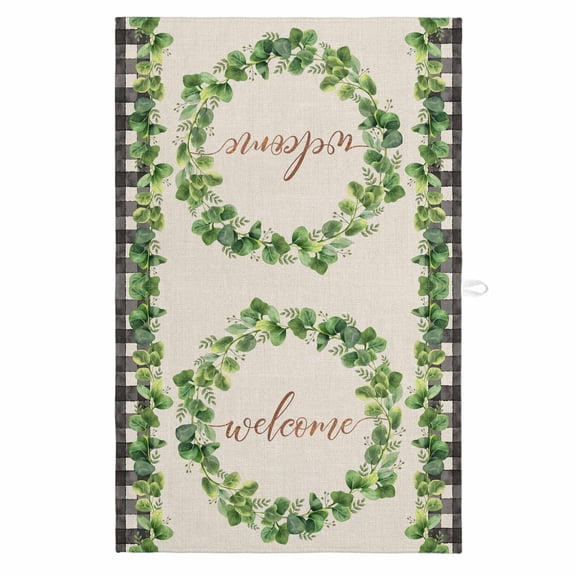 Spring Eucalyptus Leaves 1 Pack Kitchen Towel, Water Absorbent Dish Towel, Farmhouse Botanical Burlap Paid Decorative Hand Towels - Quick Drying Cloth for Cooking Baking, 18x28 Inch