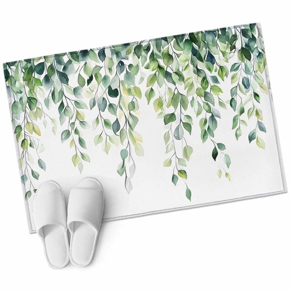 Spring Eucalyptus Leaves 2'x3' Washable Rug, Botanical Summer Non-Slip Soft Doormat Area Rugs for Entrance Bathroom Bedsides, Carpet for Kitchen Bedroom, Entryway Floor Mat