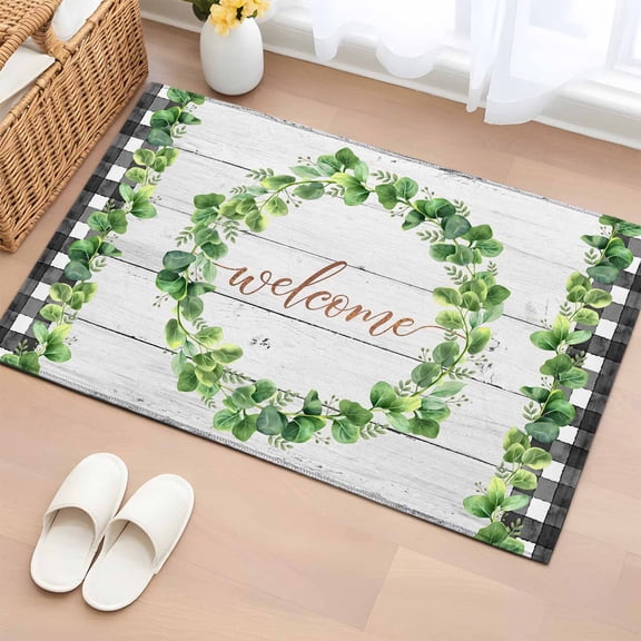 Spring Eucalyptus Leaves 2'x3' Washable Rug, Farmhouse Botanical Gray Wood Non-Slip Soft Doormat Area Rugs for Entrance Bathroom Bedsides, Carpet for Kitchen Bedroom, Entryway Floor Mat