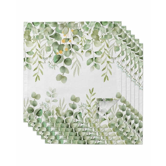 Spring Eucalyptus Leaves Cloth Napkins Set of 6 Reusable Dinner Napkins, Green Summer Botanical Cocktail Napkin Washable Table Napkins for Wedding/Holiday Party/Baby Shower 20"x20"