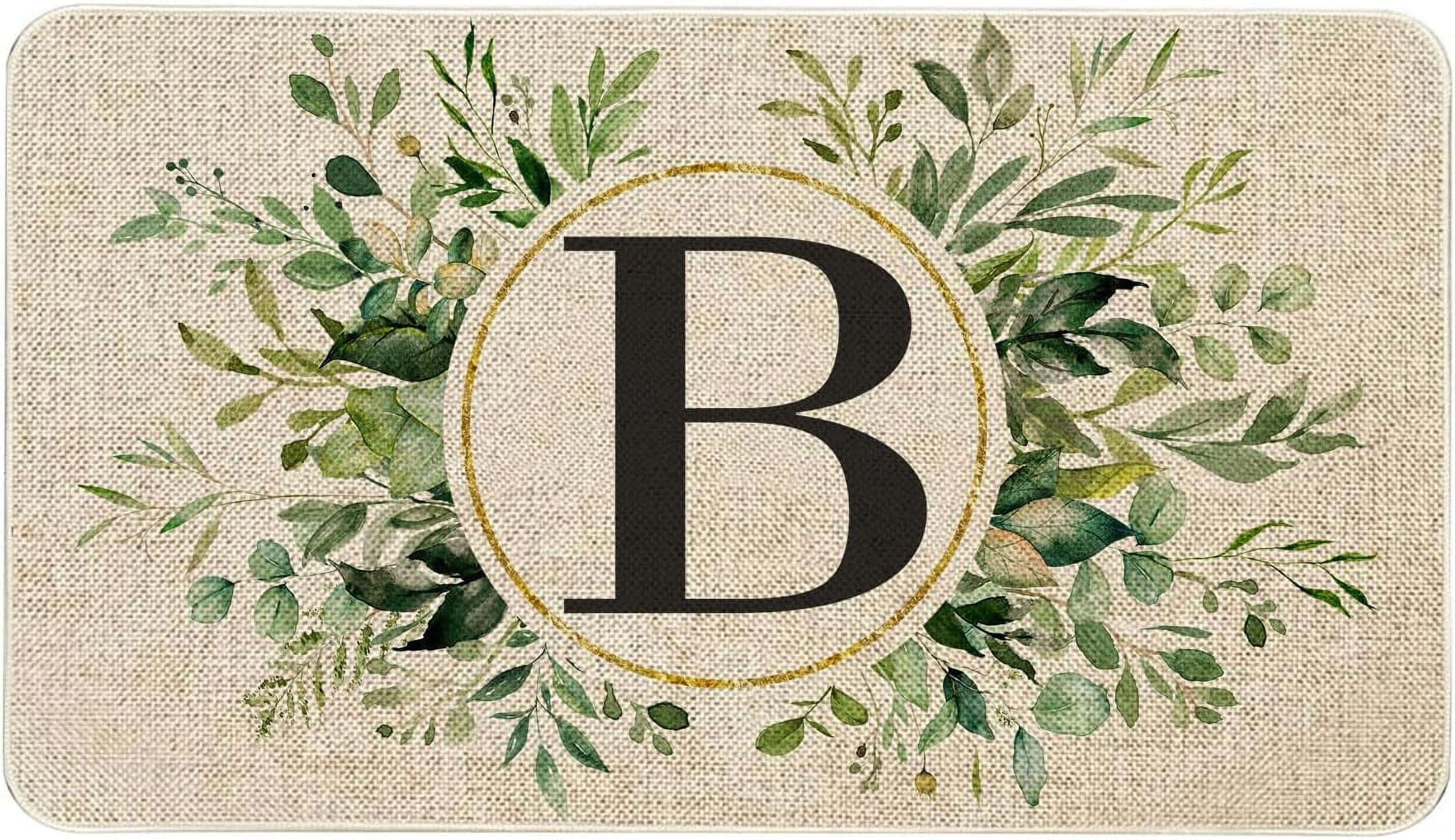 Spring Eucalyptus Leaves Monogram Letter B Door Mat 30 X 17 Inch Family Last Name Initial Welcome Doormat Indoor Outdoor Entrance Floor Rug Non Slip Spring Summer Decor Rubber Mats