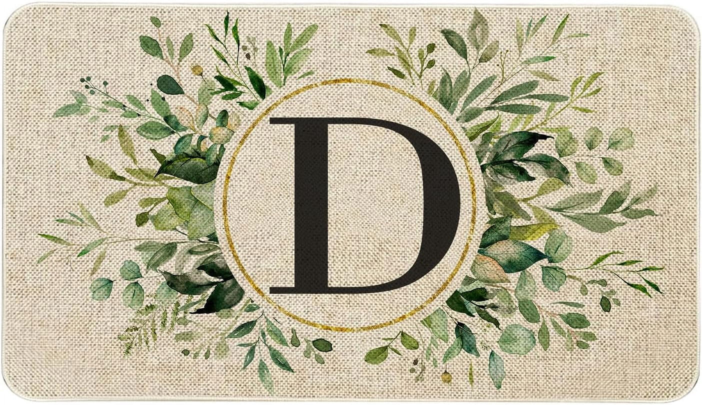 Spring Eucalyptus Leaves Monogram Letter D Door Mat 30 X 17 Inch Family Last Name Initial Welcome Doormat Indoor Outdoor Entrance Floor Rug Non Slip Spring Summer Decor Rubber Mats