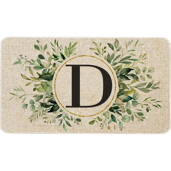 Spring Eucalyptus Leaves Monogram Letter D Door Mat 30 X 17 Inch Family Last Name Initial Welcome Doormat Indoor Outdoor Entrance Floor Rug Non Slip Spring Summer Decor Rubber Mats