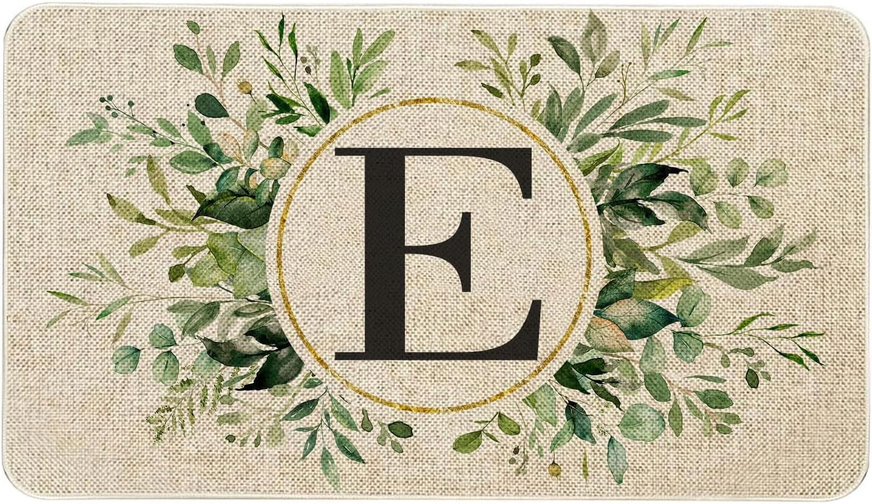 Spring Eucalyptus Leaves Monogram Letter E Door Mat 30 X 17 Inch Family Last Name Initial Welcome Doormat Indoor Outdoor Entrance Floor Rug Non Slip Spring Summer Decor Rubber Mats