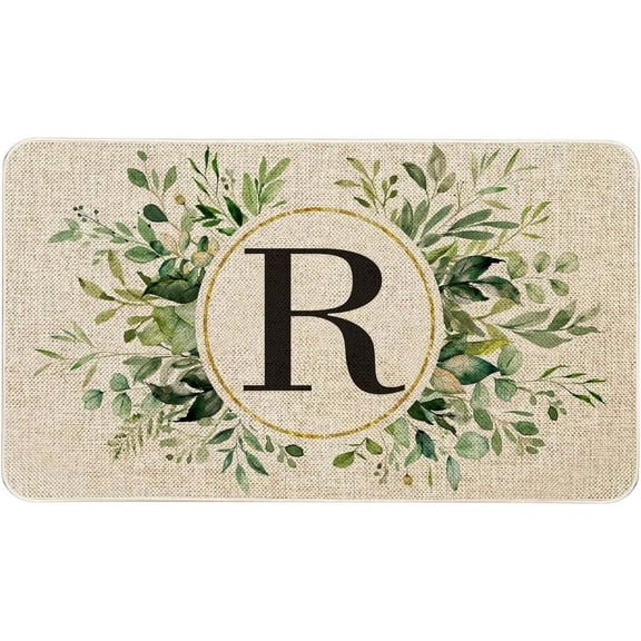 Spring Eucalyptus Leaves Monogram Letter R Door Mat 30 X 17 Inch Family Last Name Initial Welcome Doormat Indoor Outdoor Entrance Floor Rug Non Slip Spring Summer Decor Rubber Mats