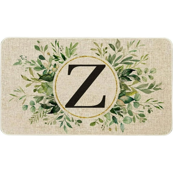 Spring Eucalyptus Leaves Monogram Letter Z Door Mat 30 X 17 Inch Family Last Name Initial Welcome Doormat Indoor Outdoor Entrance Floor Rug Non Slip Spring Summer Decor Rubber Mats