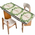 thumbnail image 1 of Spring Eucalyptus Leaves Table Cloths for 8 Foot Rectangle Tables, Farmhouse Botanical Burlap Paid Patio Waterproof Elastic Fitted Tablecloths, Washable Rectangular Table Cover for Camping, 1 of 8
