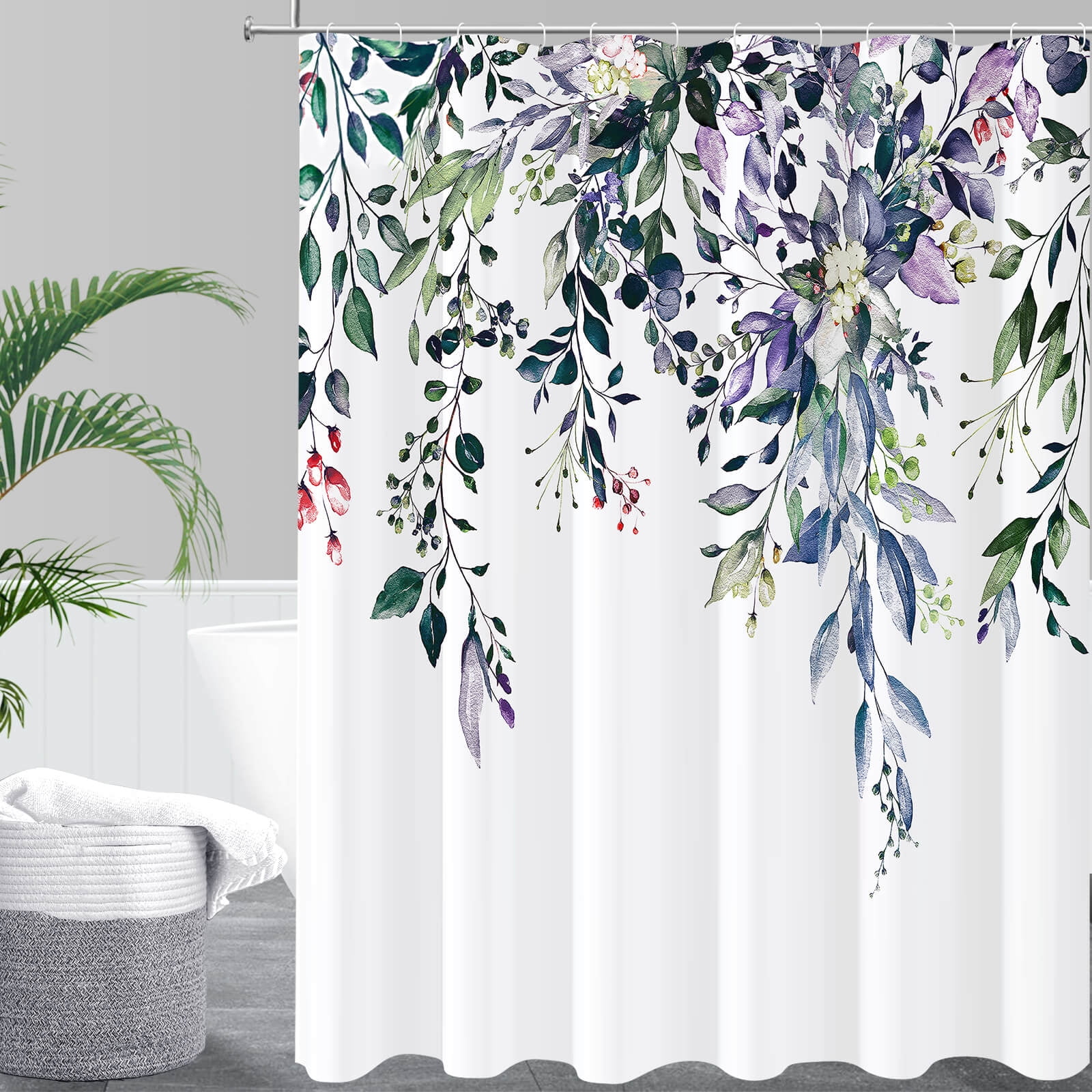 Spring Eucalyptus Shower Curtain, Floral Boho Mold Mildew Resistant