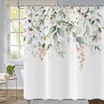 thumbnail image 1 of Spring Eucalyptus Shower Curtain, Sage Green Eucalyptus Leaves Botanical Plants with Pink Flowers on The Top Fabric Bathroom Curtain Home Decor Waterproof Washable with 12 Hooks, 1 of 6