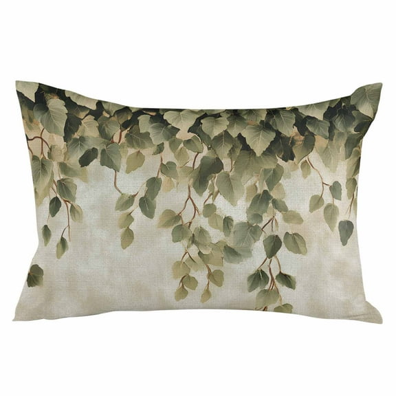 Spring Eucalyptus Throw Pillow Cover 16 x 24 Inch Decorative Pillow Cover Botanical Green Leaf Retro Beige Lumbar Pillowcase Seasonal Rectangle Cushion Case for Couch Sofa Bed Living Room