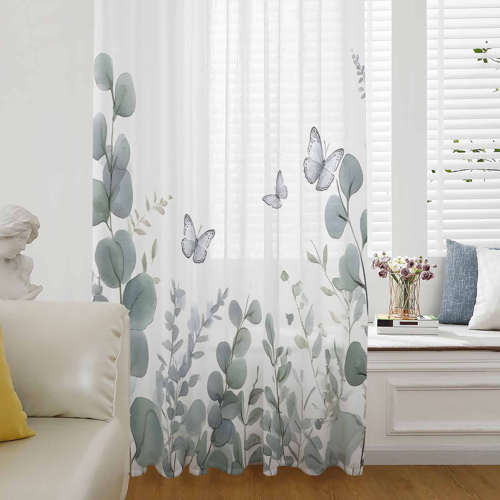 Spring Eucalyptus Window Curtain 63 Inches Long,Butterfly Leaf ...