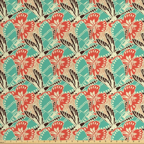 Spring Fabric by the Yard, Butterfly in Various Color Summer Wings Mother Nature Themed Illustration, Decorative Upholstery Fabric for Sofas and Home Accents, Multicolor by Ambesonne