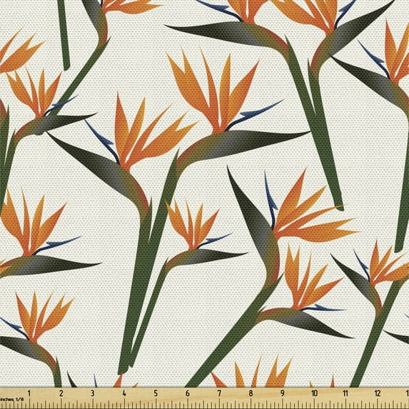 Spring Fabric by the Yard Upholstery, Contemporary Style Birds of Paradise Flowers Tropical Garden Blossoms Bedding Plants, Decorative Fabric for DIY and Home Accents, Multicolor by Ambesonne