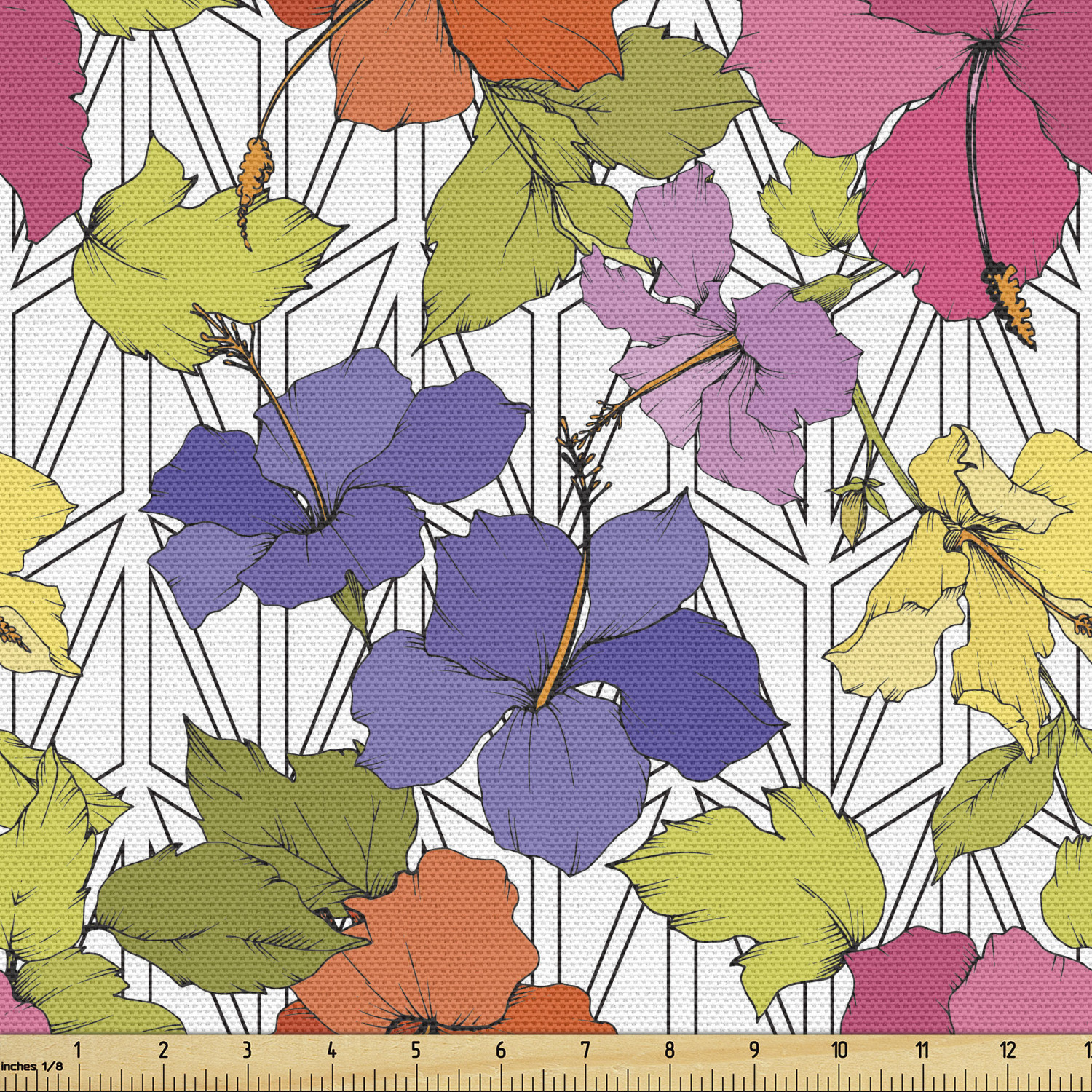 Ambesonne Spring Fabric by the Yard Upholstery, Colorful Hibiscus Flora ...