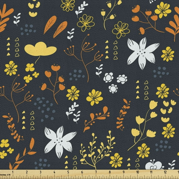 Ambesonne Spring Fabric by the Yard Upholstery, Doodle Blossoms, 1 Yard, Multicolor