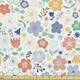 thumbnail image 1 of Ambesonne Spring Fabric by the Yard Upholstery, Scandinavian Meadow Flowers, 5 Yards, White and Multicolor, 1 of 5